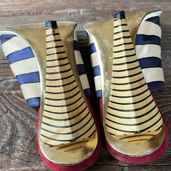 Fendi striped canvas and red suede heeled sandal Size 40 w/COA - Picture 8 of 11
